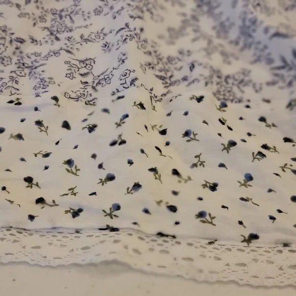 American Eagle Patchwork Mini Dress Large Blue White Floral Crochet Lace Cottage - Picture 14 of 16